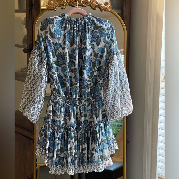 NWT MISA Los Angeles Elisabetta Chic Boho Blue White Floral Blouson Mini Dress - Picture 10 of 10